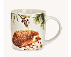 Mok egel decor, wit & bruin (B/H/D) 12x9x8cm 350ml