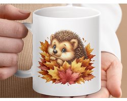 Mok Egel Herfstbladeren, Schattige Egel mok, Herfstmok, Dierenmok, Thee mok, Koffie mok, Kerstcadeau, Cadeau voor haar