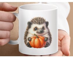 Mok Egel met Pompoen Mok, Herfst Mok, Dierenmok, Schattige Egel, Keramische Koffiemok, Theemok, Halloween, Cadeau Idee, Egel Fan