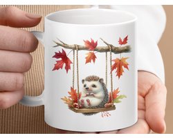 Mok Egel Mok, Herfst Mok, Schommelende Egel, Herfstbladeren, Schattige Dier Mok, Koffie Mok, Thee Mok, Cadeau Idee