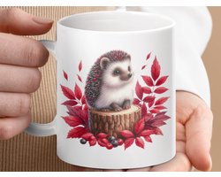 Mok Egel op Boomstam Bessen Mug, Schattige Dieren mok, Herfst Decor Mok, Dierenliefhebber mok, Geschenk mok, Bos Dieren Thema