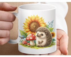 Mok Egel Zonnebloem Paddenstoel Mok, Schattige Dieren Mok, Tuin Thema Mok, Cadeau voor haar, Dierenliefhebber Mok, Koffiemok