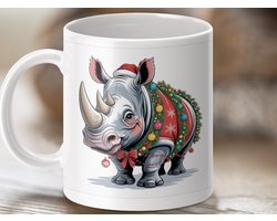 Mok feestelijke neushoorn, kerst mok, nieuwigheid mok, kerstcadeau, unieke mok, nieuwjaarsgeschenk, koffiemok, theemok