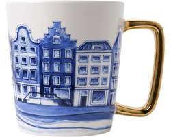 Mok - Grachtenpand - 300 ml - Delfts blauw - theemok - Hollandse cadeautjes - souvenirs Nederland