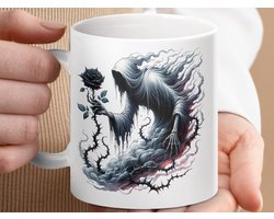 Mok Grim Reaper Rose Mug, Gothic Death Coffee Cup, Dark Fantasy Gift, Spooky Season Decor, Occult Tea Mug, Goth Home Decor, Unique Mug