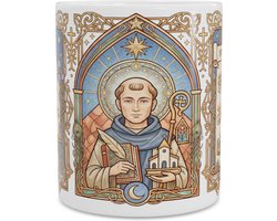Mok H. Sint Benedictus Biscop - Beschermheilige Monniken, Kunstenaars & Geleerden - Katholiek Religieus Cadeau - Prachtige Kerkelijke Illustratie met Naamdag 12 Januari - Inspiratie Voor Bij De Koffie of Thee