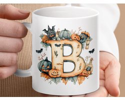 Mok Halloween Initial B Mug, Custom Letter Mug, Spooky Season Gift, Personalized Fall Decor, Pumpkin Mug, Monogram Mug, Initial B Design