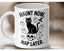 Mok Haunt Now Nap Later, Halloween Kat Mok, Geest Mok, Grappige Mok, Cadeau Idee, Herfst Mok, Gothic Mok, Zwarte Kat Mok