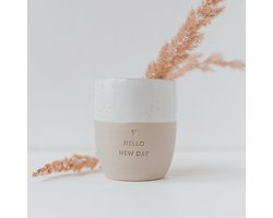 Mok - Hello new day - Tas - Aardewerk - Handgemaakt - Servies - Decoratie - Geschenk - Cadeau - Koffie - Thee - Origineel Cadeau - Uniek - Vrienden - Koffietas