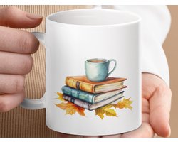 Mok Herfst Boeken Stapel, Thee Koffie Mok, Lezen Liefhebber Cadeau, Gezellige Herfst, Boekenwurm Mok