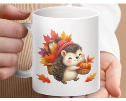 Mok herfst egel mok, schattige herfst mok, egel met pompoen, herfstbladeren, Thanksgiving mok, dieren mok, koffiemok, theemok