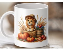 Mok Herfst Leeuw Mug, Schattige Dierentuin Dieren Mok, Herfst oogst Design, Feestelijke Pumpkin Apple Kunst, Gezellige Herfst Thee koffie