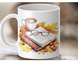 Mok Herfst Lezen, Boeken mok, Gezellige mok, Herfst mok, Cafeïne mok, Thee mok, Cadeau mok, Lees mok, Kantoor mok, Warme Dranken mok