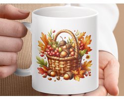 Mok Herfst oogst Mand, Eikels en bladeren, seizoensmok, herfst theemok, koffiemok cadeau