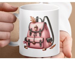 Mok Herfst Rugzak Mok, Roze Rugzak koffiemok, Eikel Mok, Schattige mokken, cadeau mok, Theemok, Koffiemok, Nieuwigheid mok