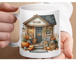 Mok Herfst Tuinhuisje Mug, Pompoen Mug, welkom seizoens mok, Gezellige herfstdecoratie, Herfstcadeau, Tuin decoratie mug