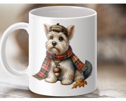 Mok Herfst Yorkie Mok, Schattige hond met sjaal en muts, Herfst Decor, Yorkie Cadeau, Koffie Thee Mok