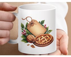 Mok Herfsttaart en Walnoot Mug, Fall Pie Keramische Koffiemok, Harvest Season Thee Beker, Herfst Decor, Feestelijke Keuken, Walnoot kunst