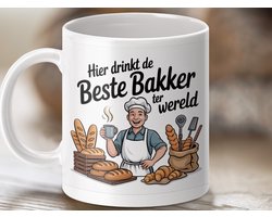 Mok Hier Drinkt de Beste Bakker ter Wereld, Grappige Bakkers Mok, Cadeau voor Bakker, Koffiemok voor Bakker, Bakkers Humor, Bakkerij Mok
