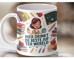 Mok Hier Drinkt de Beste Juf ter Wereld, Leraar Waardering Geschenken, Persoonlijke Leraar Mok, Leraar Bedankt Cadeau, Juf mok