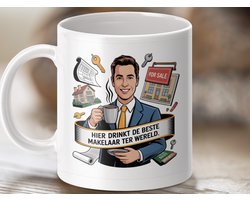 Mok Hier Drinkt de Beste Makelaar ter Wereld, Unieke Makelaar Mok, Grappige Mok voor Makelaars, Cadeau voor Makelaars, Koffiemok