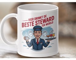 Mok - Hier Drinkt de Beste Steward Ter Wereld, Grappige Luchtvaart Mok, Stewardess Beker, Perfecte Gift voor Luchtvaart Liefhebbers