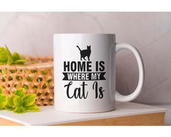 Mok Home is where my cat is - Cats - Gift - Cadeau - CatLovers - Meow - KittyLove - Katten - Kattenliefhebbers - Katjesliefde - Prrrfect
