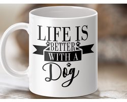 Mok Hondenleven Is Beter, Hondenliefhebber Cadeau, Huisdier Papa Mama, Hond Pootprint Mok, Hond Mok, Schattige Hond Design, Koffie Thee Mok