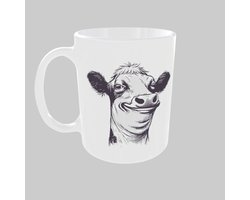 Mok Humor Grappig Koe Koffiemok cadeau met afbeelding "Blije Koe" H 9,5cm Diameter 8cm 350ml Keramiek