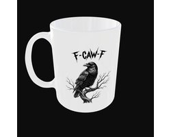 Mok Humor Grappig kraai Koffiemok cadeau met tekst "F-Caw-F" H 9,5cm Diameter 8cm 350ml Keramiek