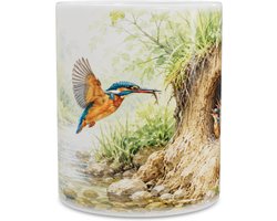Mok IJsvogel Alcedo atthis met Jongen Aquarel - Koffiemok Vogeletser Ontwerp - Cadeau voor Vogelliefhebber en Natuurliefhebber - Originele Beker Decoratie Cadeautip
