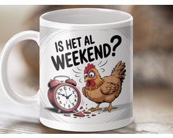 Mok Is het al weekend kippen ontwerp, grappige mokken cadeau, rooster mokken, unieke koffiemok, dieren mok, grappig kado, cadeau voor haar