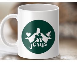 Mok, Jezus Liefdevolle Boodschap, Christelijk Geschenk, Religieuze Beker, Goddelijke Inspiratie, Kerkelijke Mok, Unieke Koffiemok, Theemok