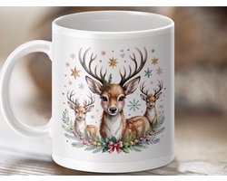 Mok Kerst herten mok, Feestelijke hertenfamilie, Winter mok, Kerstcadeau, Dier mok, Feestdagen mok, Cadeau voor haar, Unieke mok