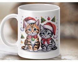 Mok Kerst Katten Mok, Schattige Katten met Kerstmutsen, Feestelijke Mok Cadeau, Kerstdecoratie Mok, Kattenliefhebber Cadeau, Unieke Mok