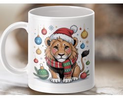 Mok Kerst Leeuw, Feestelijke Mok, Schattige Leeuw, Kerst Cadeau Idee, Dieren Mok, Cartoon Leeuw, Vrolijke Kerst Mok, Kerst Ornamenten