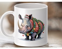 Mok Kerst Neushoorn, Feestelijke Dier Mok, Unieke Cadeau Mok, Vakantie Themed Mok, Nieuwigheid Mok, Kerstcadeau Idee, Grappige Kerst Mok