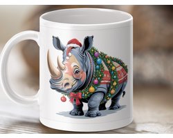 Mok Kerst Neushoorn, Feestelijke Mug, Grappige Kerst Mok, Kerst Cadeau Ideeen, Nieuwigheidscadeau, Winter Feestdagen, Kerstversiering