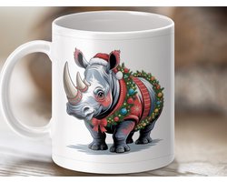 Mok Kerst Neushoorn Mok, Feestdag Neushoorn Kerstman, Grappige Vakantie Mok, Dier Kerst Mok, Nieuwigheid Koffie Mok, Vakantie Geschenk