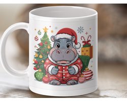 Mok Kerst Nijlpaard mok, Schattige Kerstman Nijlpaard Mok, Hippopotamus Kerst mok, Feestdagen mok, Kerstcadeau mok