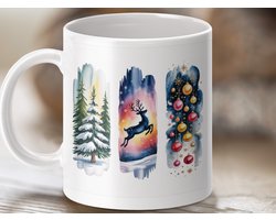 Mok Kerstmis Mug, Aquarel Winterlandschap Mok, Reindeer en Kerstballen Beker, Feestdagen Cadeau Mok, Kerstcadeau voor haar