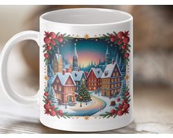 Mok Kerststad, Winter Mug, Feestelijke Kerst Mug, Vakantie Cadeau Idee, Kerst Decor, Winter Landschap Mug, Kerst Mok Cadeau