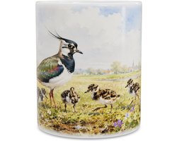 Mok - Kievit (Vanellus vanellus) met Jongen in de Natuur - Aquarel Illustratie van Hollandse Wilde Dieren - Koffiemok Cadeau voor Dierenvrienden en Natuurliefhebbers - Keramische Beker Thuiswerkplek Decoratie