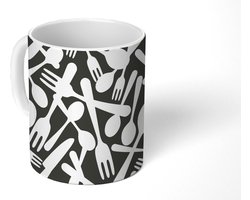 Mok - Koffiemok - Bestek - Patronen - Zwart Wit - Mokken - 350 ML - Beker - Koffiemokken - Theemok