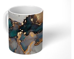 Mok - Koffiemok - Blauw - Marmer - Goud - Mokken - 350 ML - Beker - Koffiemokken - Theemok