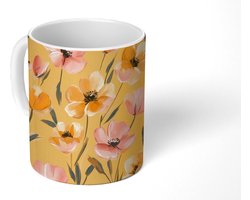 Mok - Koffiemok - Bloemen - Geschilderd - Geel - Mokken - 350 ML - Beker - Koffiemokken - Theemok