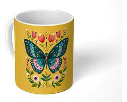 Mok - Koffiemok - Bloemen - Kleurrijk - Vlinder - Sierlijk - Mokken - 350 ML - Beker - Koffiemokken - Theemok