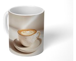 Mok - Koffiemok - Cappuccino - Schuim - Schotel - Beige - Mokken - 350 ML - Beker - Koffiemokken - Theemok