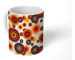 Mok - Koffiemok - Design - Retro - Oranje - Bloemen - Mokken - 350 ML - Beker - Koffiemokken - Theemok