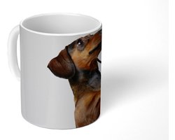 Mok - Koffiemok - Een Teckel die op haar achterste twee poten staat - Mokken - 350 ML - Beker - Koffiemokken - Theemok